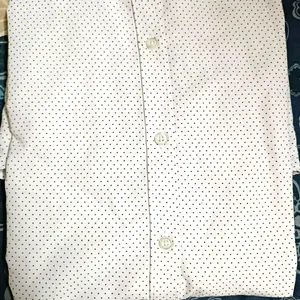 White Shirt With Black Dot Print  Cotton Fabric