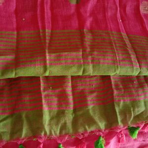Linen Saree (Rose Pink With Small  Stone Work)