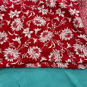 Red and white Floral Saree