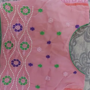 Pink Marbadi Sari With Blouse