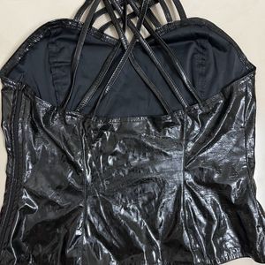 Leather Criss Cross Neck Top