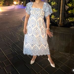 White And Blue Midi Dress