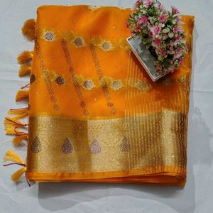 Organza Surwaski With Ston Work Saree