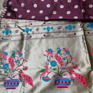 Purple Silver Brand New Saree