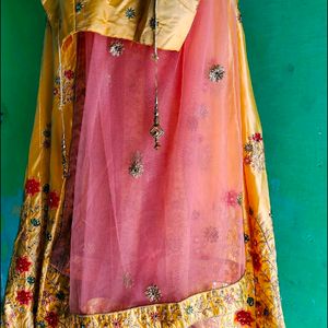 Combination Of Pink And Yellow Lehenga