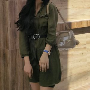 Green Button Up Midi Dress For Women