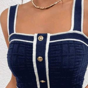 Blue Front Open Crop Top