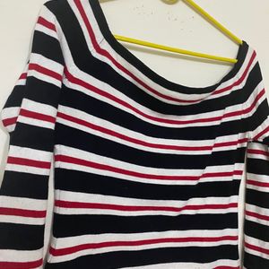 Body Fitted Striped Off-Shoulder Top