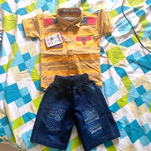 Kids Cotton 3-4 Year Boy Shirt And Denim Shorts