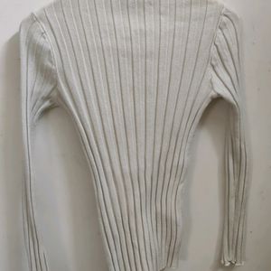 White Fitted Ribbed Top