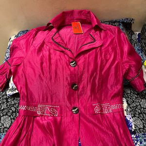 Women Pink Colour Blazer Cum Top