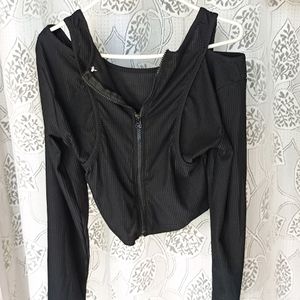 Korean Zipped Crop Top Full Sleeves