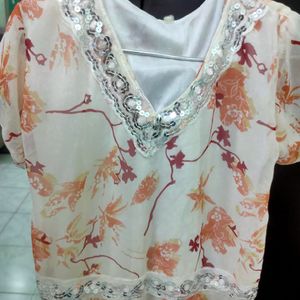 Floral Peach Shimmer Work Top !