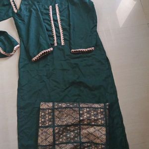 Branded Bottle Green Kurta With Plazzo Dupatta