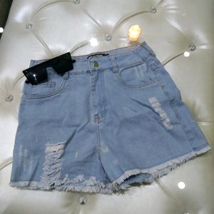 Blue denim ripped shorts