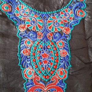 Embroidered Neckline Yoke-red