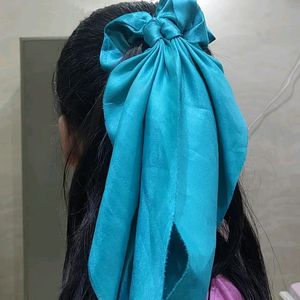 Green Satin Tail Scrunchy And Bow