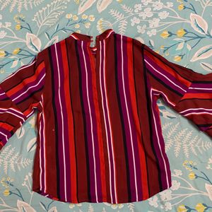 Maroon brown striped trendy top for women