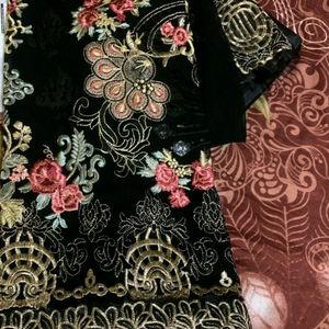 Black Floral Embroidery Semi Stitched Suit