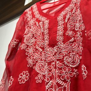 Red Embroidery Kurta