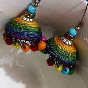 Colourful Jhumka With Multicolour Beads