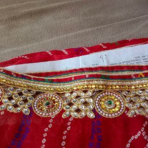 Bandhani Saree Cut Work With Blouse 34 Size