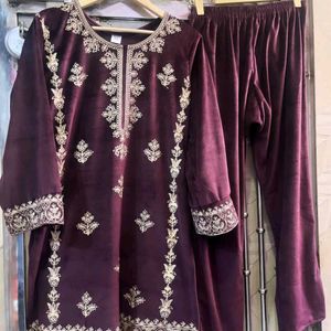 Velvet Kurta And Pant Set