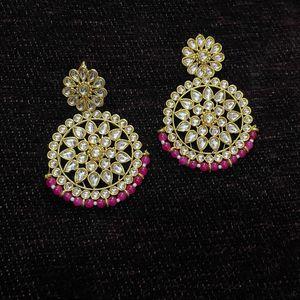 Golden Pink Heavy Chandbali Earrings