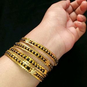 Gold Plated Black Beads Bangles (Woman)