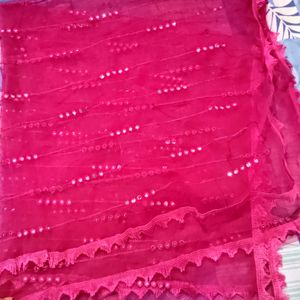 Rani Pink Net Mirror Work Rajasthani Dupatta