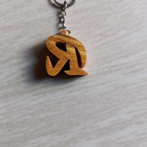 Wooden Keychain "R" Letter