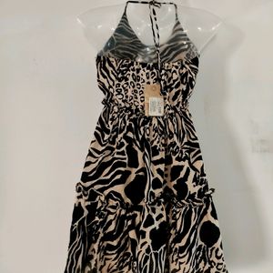 Beige And Black Printed Dress (Women's)