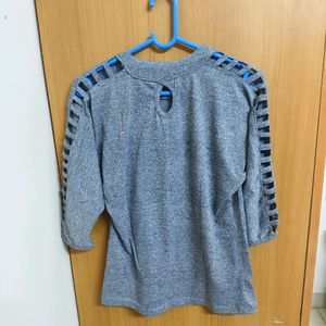 Grey Top With Cut Sleeves