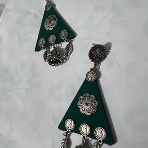 OXIDISED HANDMADE GREEN EARRINGS