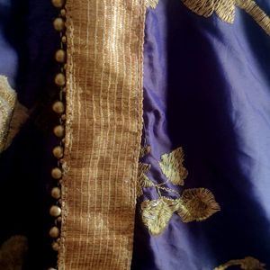 Blue Heavy Dupatta With Golden Work