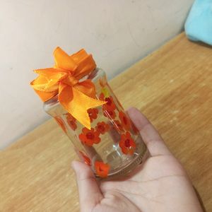 Floral Painted Glass Jar