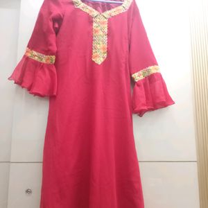 Red Suit with plazo and multi colour dupatta