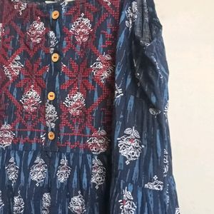 Anouk Navy Blue Printed Cotton Dress