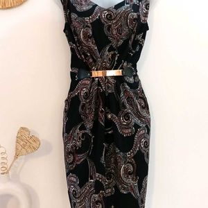 Izabel London Black Printed Belted Dress