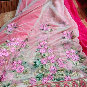 Pink Embroidered Net Saree