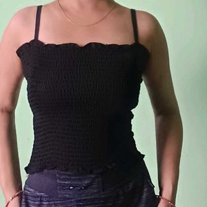 Pure Black Sleeveless  Top (Slightly Crop)