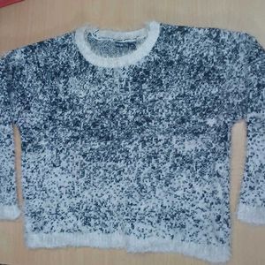 Navy Blue And White Mix Winter Top