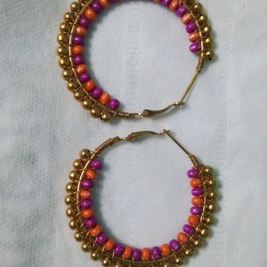 Multi Color Beads Golden Earrings