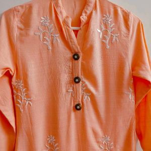 Embroidered Peach Kurta