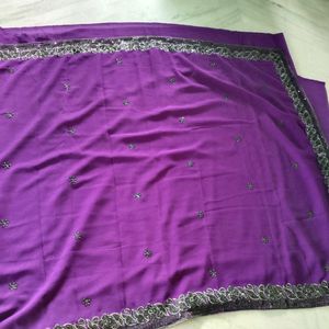 🆕 Purple 💜 Saree With Black Sequence Work