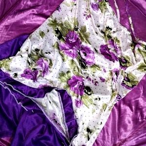 Women Night suit (Top & Shorts Set) Purple Solid