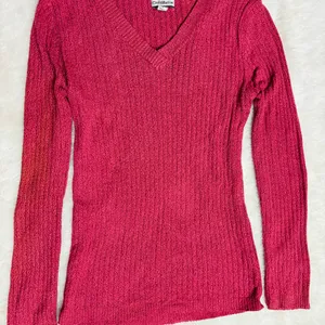 Cute Pink Full Sleeve V-Neck Top