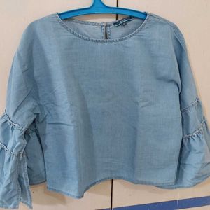 Denim Flared Sleeve Crop Top