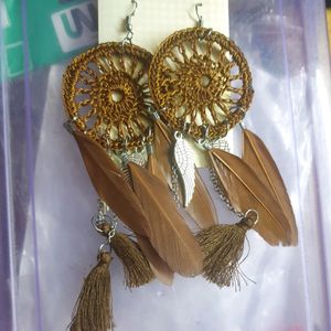 Exquisite Feather Drop Dream Catcher Earrings