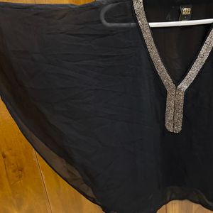 Black rhinestone v neck top